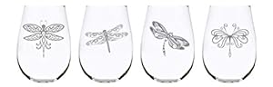 dragonfly-Set of Four Stemless Wine Glasses