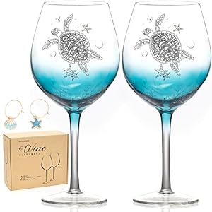 turtle-Set of Two Hand Blown Wine Glasses