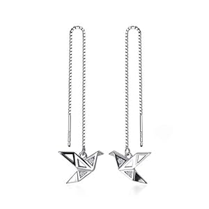 origami-Sterling Silver Crane Dangle Drop Earrings