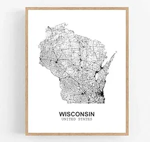 Wisconsin-Wisconsin Black and White Abstract Road Map