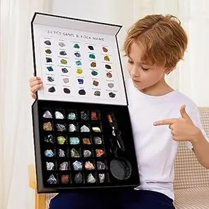 Geology Gifts for Kids-30 Pieces Rocks Gemstones and Crystals Kit