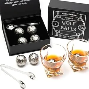 Gifts for Golfers-Stainless Steel Golf Ball Whiskey Chillers Set