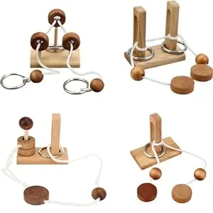 Brain Teaser Gifts for Kids-Wooden Threading Rope Loop Puzzle